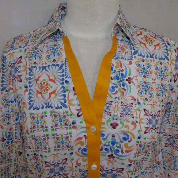 Foxcroft Womens 6 Alexis Watercolor Mosaic  Multicolor No Iron Button  Shirt - Picture 5 of 13